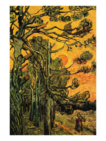 Pine Trees Against a Red Sky with Setting Sun - Vincent Van Gogh Paintings
